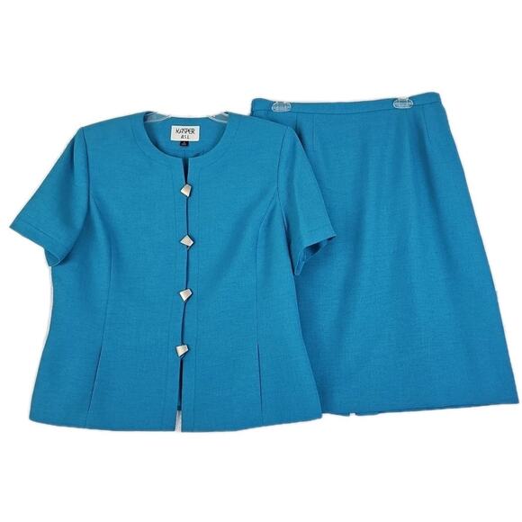 Kasper Jackets & Blazers - Kasper ASL ~Woman Size 16~Blue Blazer/Skirt Suit Short Sleeve Career Office Wear
